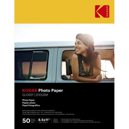 Picture of Kodak Glossy Photo Paper - Letter - 8 1/2in x 11in - Glossy - 50 / Pack - Smear Proof, Smudge Proof - White