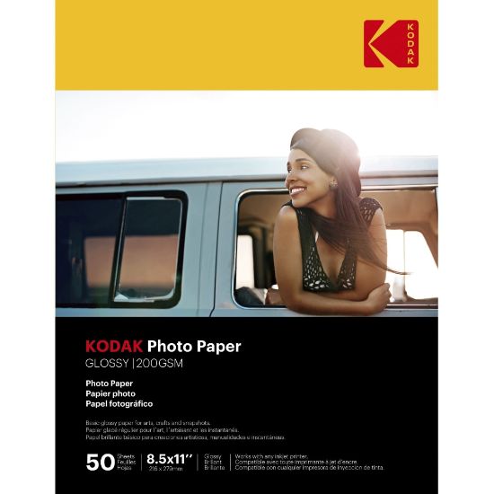 Picture of Kodak Glossy Photo Paper - Letter - 8 1/2in x 11in - Glossy - 50 / Pack - Smear Proof, Smudge Proof - White