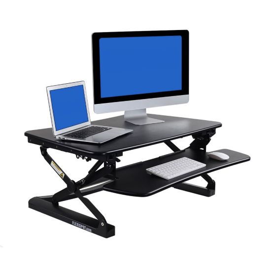 Picture of FlexiSpot M2 Height-Adjustable Standing Desk Riser With Removable Keyboard Tray, 19-3/4inH x 35inW x 23-1/4inD, Black