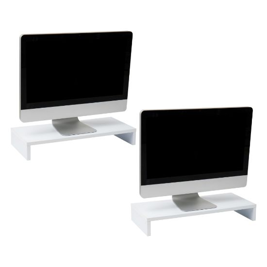 Picture of Mind Reader MDF Monitor Stand Keyboard Storage Desktop Organizer, 21inH x 9-1/2inW x 3-1/4inD, Set of 2, White