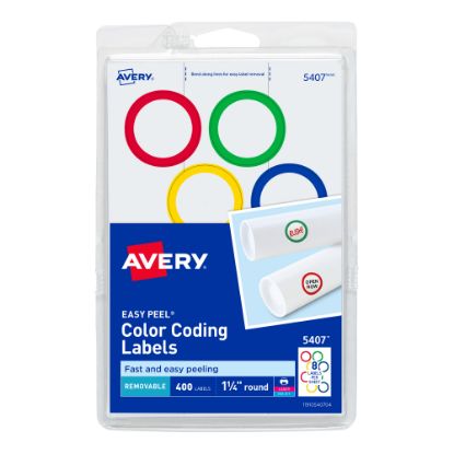 Picture of Avery Removable Color-Coding Labels, 5407, Round, 1-1/4in Diameter, Assorted Colors, Pack Of 400