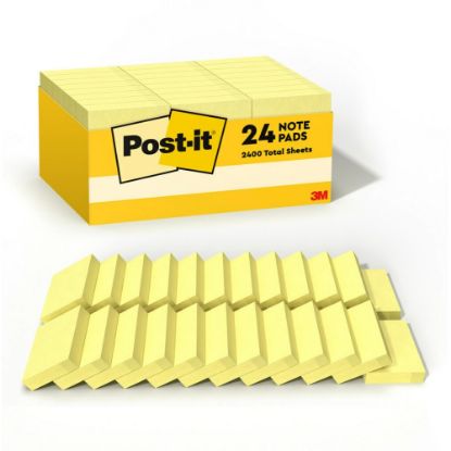 Picture of Post-it Notes, 1 3/8 in x 1 7/8 in, 24 Pads, 100 Sheets/Pad, Clean Removal, Back to School Supplies for Students, Sticky Notes for Textbooks and Notebooks, Canary Yellow