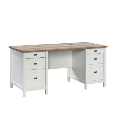 Picture of Sauder Cottage Road 66inW Executive Double-Pedestal Computer Desk With Drawers, White/Lintel Oak