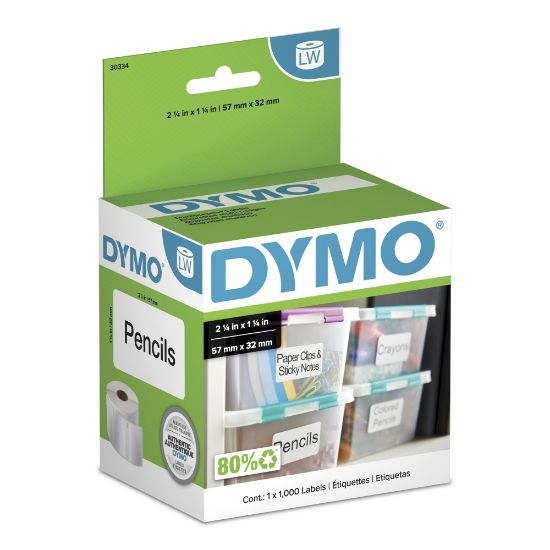 Picture of DYMO LabelWriter Multipurpose Labels, 30334, 2 1/4in x 1 1/4in, White, Roll Of 1,000