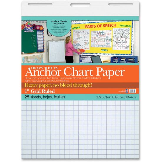 Picture of Pacon Heavy Duty Anchor Chart Paper, 27in x 34in, Grid Ruled, 25 Sheets, White, 4 Packs