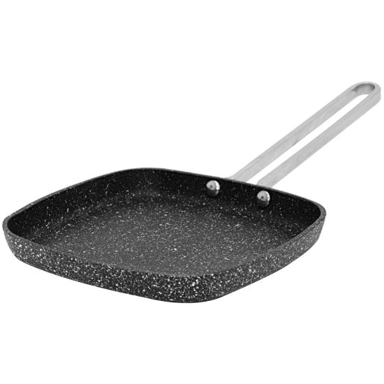 Picture of Starfrit The Rock 6.5in Personal Griddle Pan with Stainless Steel Wire Handle - Cooking, Broiling - Dishwasher Safe - Oven Safe - Black - Cast Stainless Steel Handle