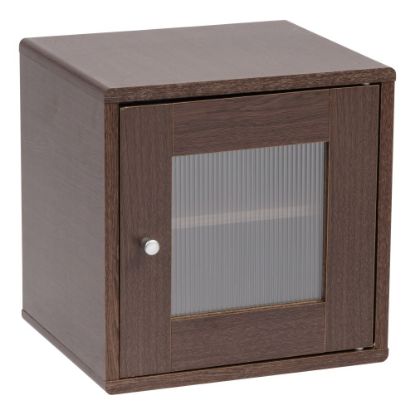 Picture of IRIS 14inH Cube Storage With Window Door, Brown Oak