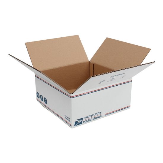 Picture of United States Post Office Shipping Boxes, 12in x 12in x 5-1/2in, White/Blue/Red, Pack Of 20 Boxes