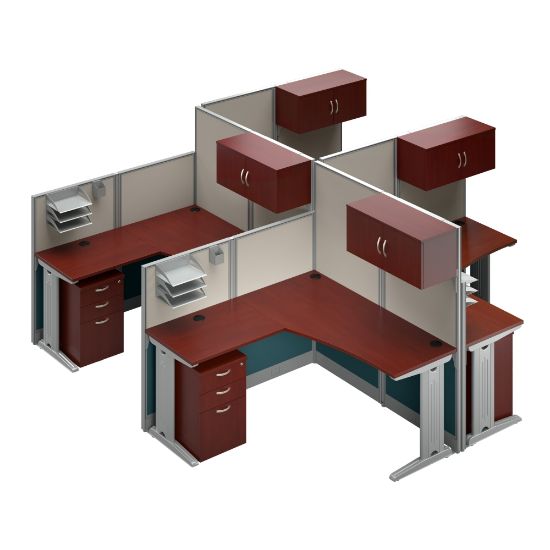 Picture of Bush Business Furniture Office in an Hour 4 Person L Shaped Cubicle Workstations, Hansen Cherry, Standard Delivery