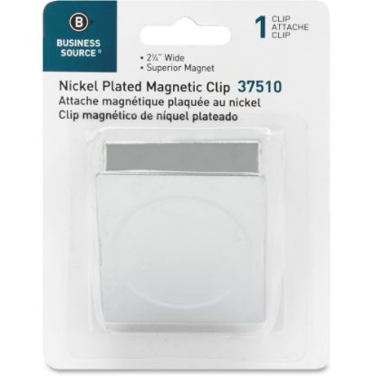 Picture of Business Source Nickel Plated Magnetic Clips - 2.3in Length - 1Each - Chrome - Metal, Nickel Plated