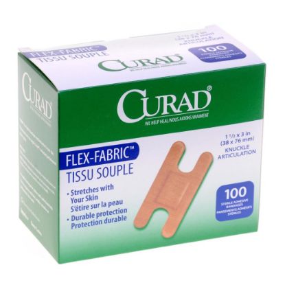 Picture of CURAD Flex-Fabric Adhesive Bandages, Knuckle, 1 1/2in x 3in, Tan, Pack Of 1,200