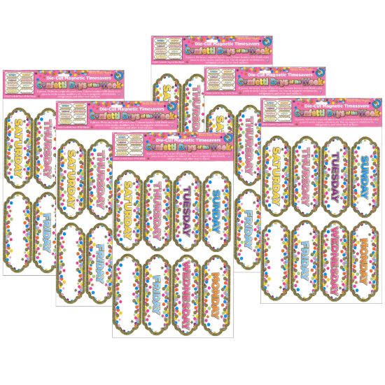 Picture of Ashley Productions Magnetic Die-Cut Timesavers & Labels, Confetti Days Of The Week, 8 Per Pack, Set Of 6 Packs