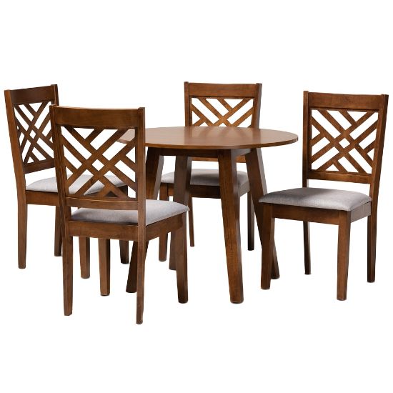 Picture of Baxton Studio Lilly Dining Set, 29-15/16inH x 35-7/16inW x 35-7/16inD, Gray/Walnut