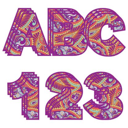 Picture of Eureka 4in Deco Letters, Positively Paisley, 184 Letters Per Pack, Set Of 3 Packs