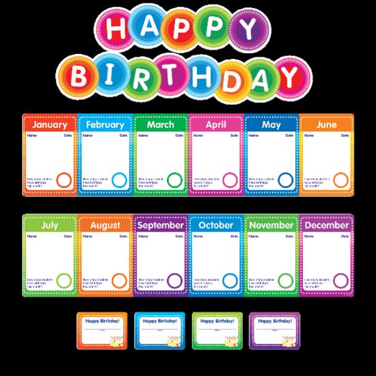 Picture of Color Your Classroom Birthdays Mini Bulletin Board Set, Assorted Colors