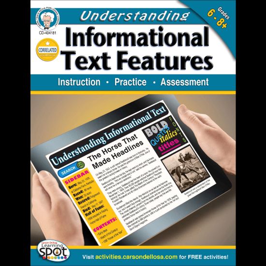 Picture of Mark Twain Understanding Informational Text Features Workbook, Grades 6-8+