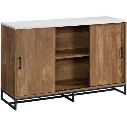 Picture of Sauder Tremont Row Modern TV Credenza With Sliding Doors, Sindoori Mango/White