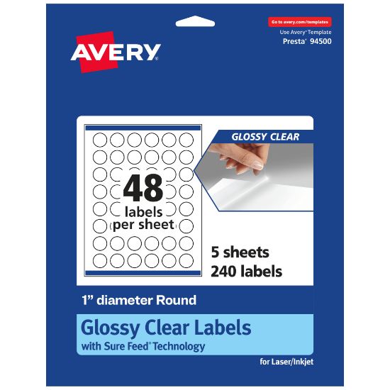 Picture of Avery Glossy Permanent Labels With Sure Feed, 94500-CGF5, Round, 1in Diameter, Clear, Pack Of 240