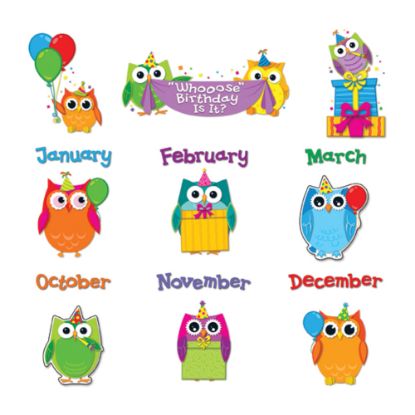 Picture of Carson Dellosa Education Colorful Owls Birthday Bulletin Board Set - Birthday, Learning Theme/Subject - 14, 12 (Owl, Month Heading) Shape - Multicolor - 1 Set