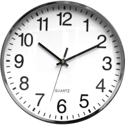 Picture of Victory Light Silent Chrome Wall Clock - Chrome/Wood Case, White