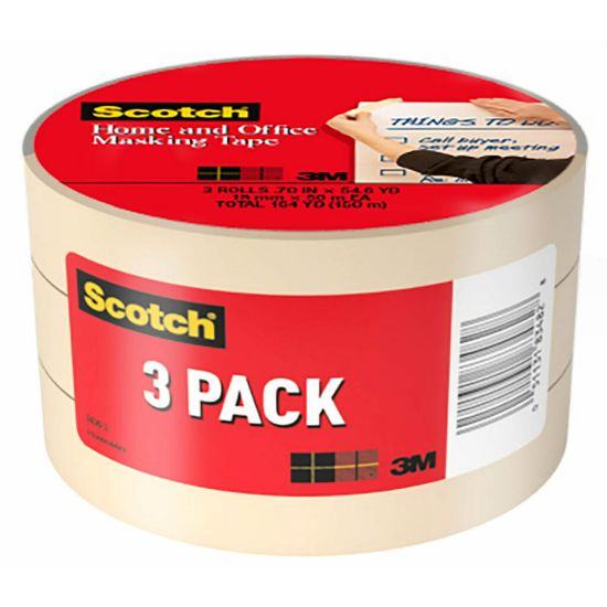 Picture of Scotch Home and Office Masking Tape, 3/4in x 60 Yd., Pack Of 3 Rolls