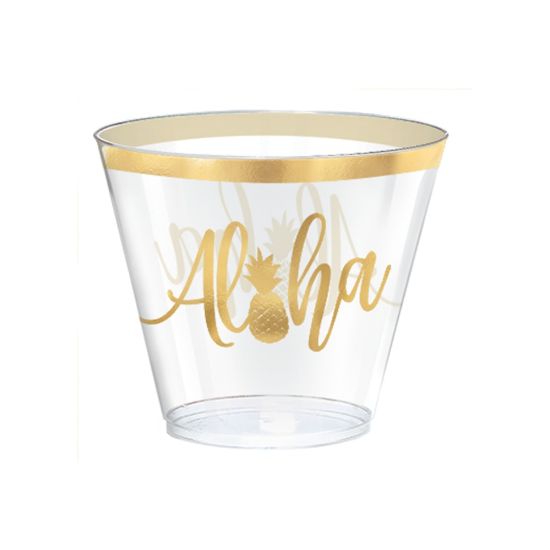 Picture of Amscan Summer Luau You Had Me At Aloha Plastic Tumblers, 9 Oz, Gold, Pack Of 30 Tumblers