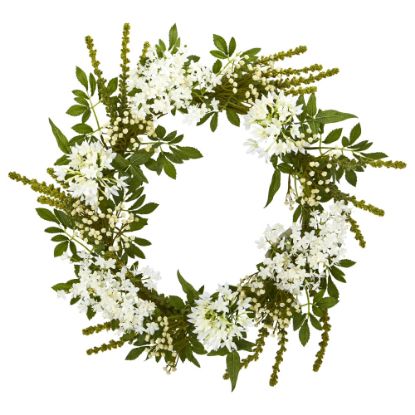 Picture of Nearly Natural Mixed Floral 24inH Artificial Wreath, 24inH x 24inW x 5inD, White