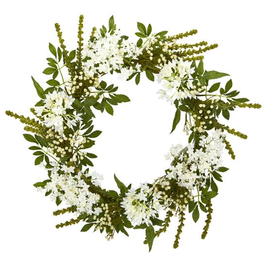 Picture of Nearly Natural Mixed Floral 24inH Artificial Wreath, 24inH x 24inW x 5inD, White