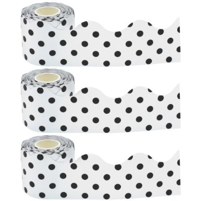 Picture of Teacher Created Resources Scalloped Border Trim, Black Polka Dots/White, 50ft Per Roll, Pack Of 3 Rolls