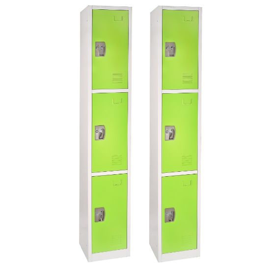 Picture of Alpine Large 3-Tier Steel Lockers, 72inH x 12inW x 12inD, Green, Pack Of 2 Lockers