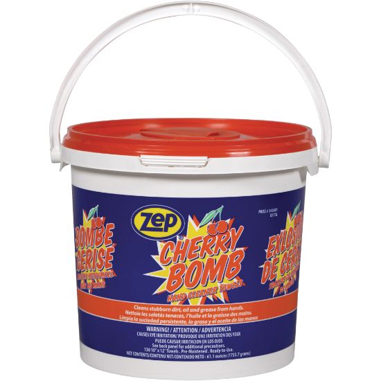 Picture of Zep Cherry Bomb Heavy-Duty Hand Cleaner Wipes, 130 Wipes per Container