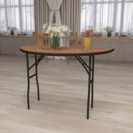 Picture of Flash Furniture Half-Round Folding Banquet Table, 30-1/4inH x 48inW x 24inD, Natural/Black