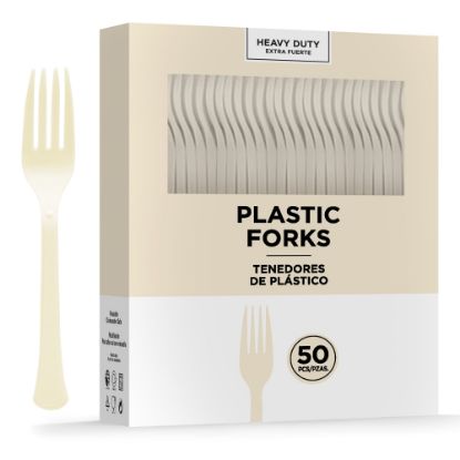 Picture of Amscan 8017 Solid Heavyweight Plastic Forks, Vanilla Creme, 50 Forks Per Pack, Case Of 3 Packs