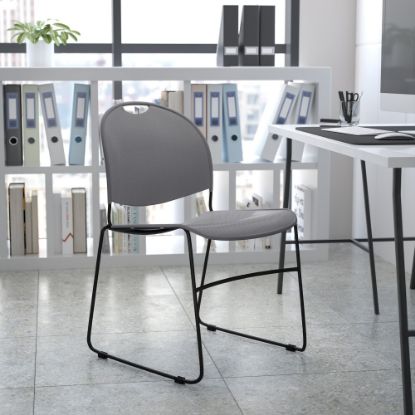 Picture of Flash Furniture HERCULES Plastic Ultra-Compact Stack Chair, Gray/Black