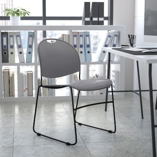 Picture of Flash Furniture HERCULES Plastic Ultra-Compact Stack Chair, Gray/Black