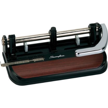 Picture of Swingline Heavy Duty Adjustable 3-Hole Punch, Black/Faux Woodgrain