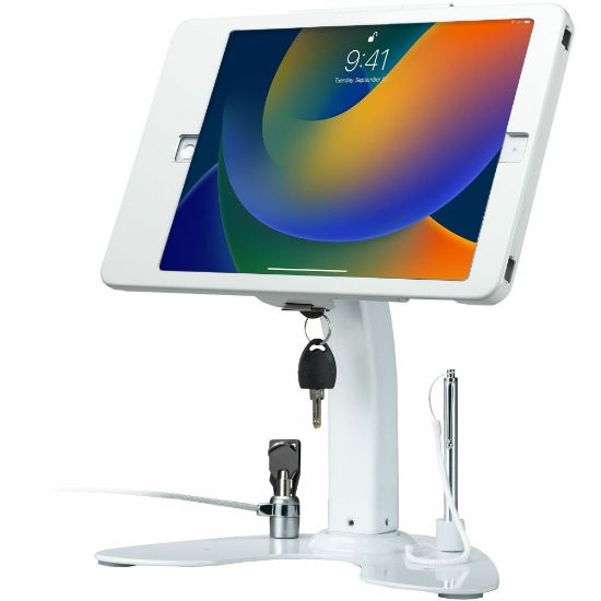 Picture of CTA Digital Dual Security Kiosk Stand with Locking Case and Cable for iPad 10.2 (Gen. 7), iPad Air 3 and iPad Pro 10.5 (White) - 10.2in to 10.5in Screen Support