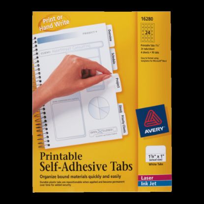 Picture of Avery Printable Self-Adhesive Tabs, 1 1/4in x 1in, White, Pack Of 96