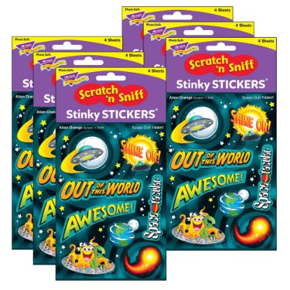 Picture of Trend Stinky Stickers, Space Out! Alien Mixed Shapes/Orange, 32 Stickers Per Pack, Set Of 6 Packs