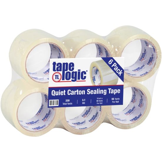 Picture of Tape Logic Quiet Carton-Sealing Tape, 3in Core, 3.1-Mil, 3in x 55 Yd., Clear, Pack Of 6