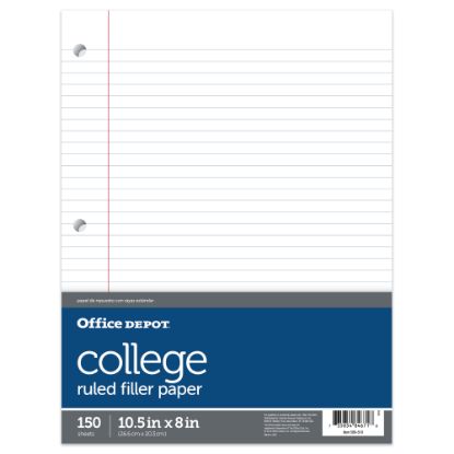 Picture of Office Depot Brand Notebook Filler Paper, College-Ruled, 8in x 10 1/2in, White, Pack Of 150 Sheets