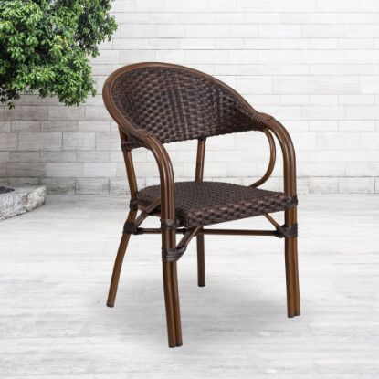 Picture of Flash Furniture Milano Rattan Restaurant Patio Chair, Dark Brown Rattan/Red Bamboo