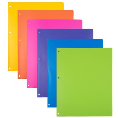 Picture of JAM Paper Heavy-Duty 3-Hole Punched Plastic Presentation Folders, 9-1/2in x 11-1/2in, Assorted Fashion, Pack Of 6 Folders