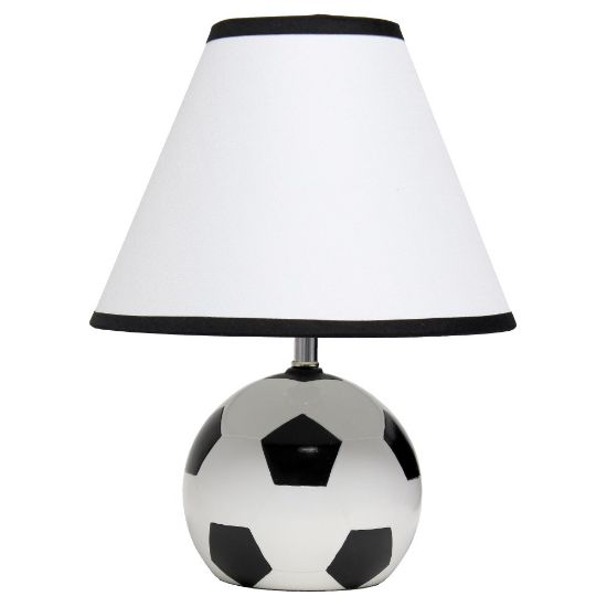 Picture of Simple Designs SportsLite Soccer Ball Base Table Lamp, 11-1/2inH, White Shade/Black and White Base