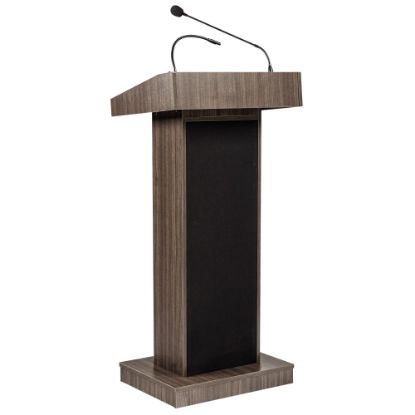 Picture of Oklahoma Sound 800X Series Orator Lectern, Wireless Tie Clip/Lavalier Mic, 46inH x 22inW x 17inD, Ribbonwood