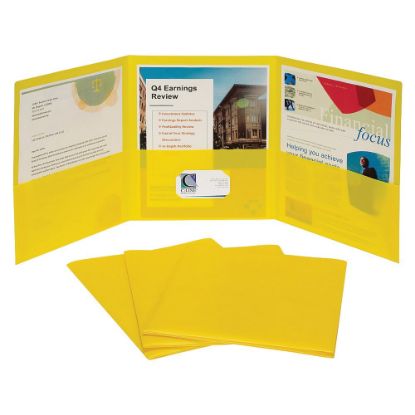 Picture of C-Line 3-Pocket Poly Portfolios, 8-1/2in x 11in, Letter Size, Yellow, Pack Of 24 Portfolios