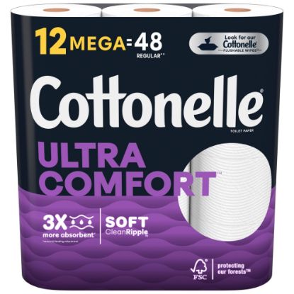 Picture of Cottonelle UltraComfort 2-Ply Bath Tissue, 3-7/8in x 4in, White, 268 Sheets Per Roll, Pack Of 12 Rolls