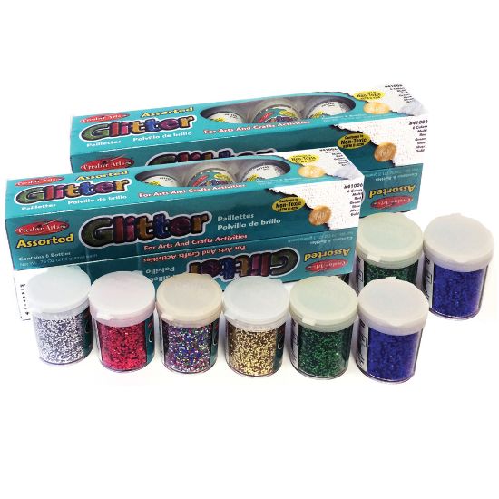 Picture of Charles Leonard Creative Arts Glitter Shakers, 0.75 Oz, Assorted Colors, 12 Shakers Per Pack, Case Of 2 Packs