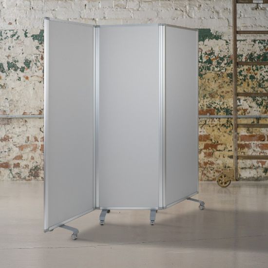 Picture of Flash Furniture Double-Sided Mobile Magnetic Whiteboard/Cloth Partition With Lockable Casters, White/Gray