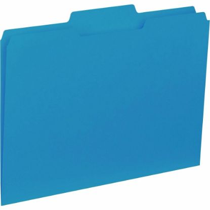 Picture of Business Source 1/3 Tab Cut Letter Top Tab File Folders - 8 1/2in x 11in - Assorted Tab Position - Blue - 100 / Box